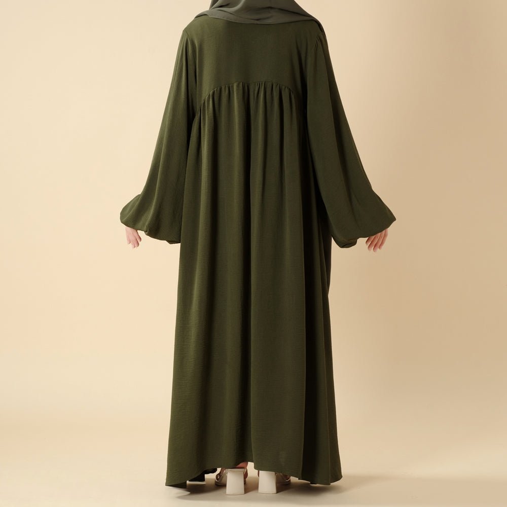 Mariam's Collection Relaxed Fit Lantern Sleeves Crepe Abaya (MA190) — product on model