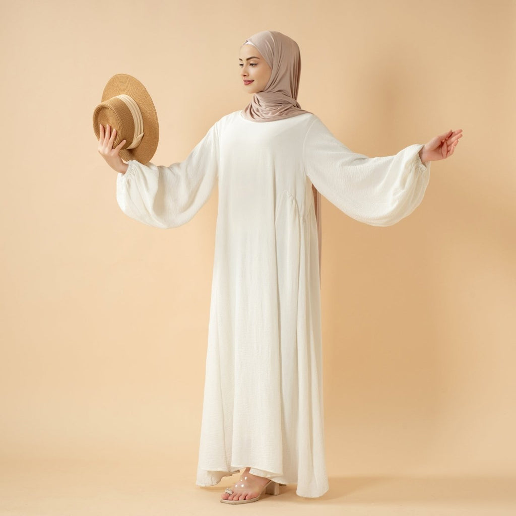 Mariam's Collection Relaxed Fit Lantern Sleeves Crepe Abaya (MA190) — Mariam's Collection branding close-up