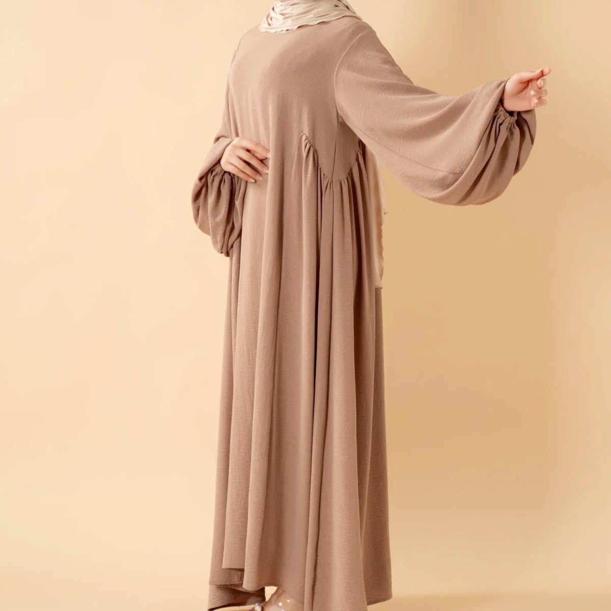 Mariam's Collection Relaxed Fit Lantern Sleeves Crepe Abaya (MA190) — lifestyle worn / used context