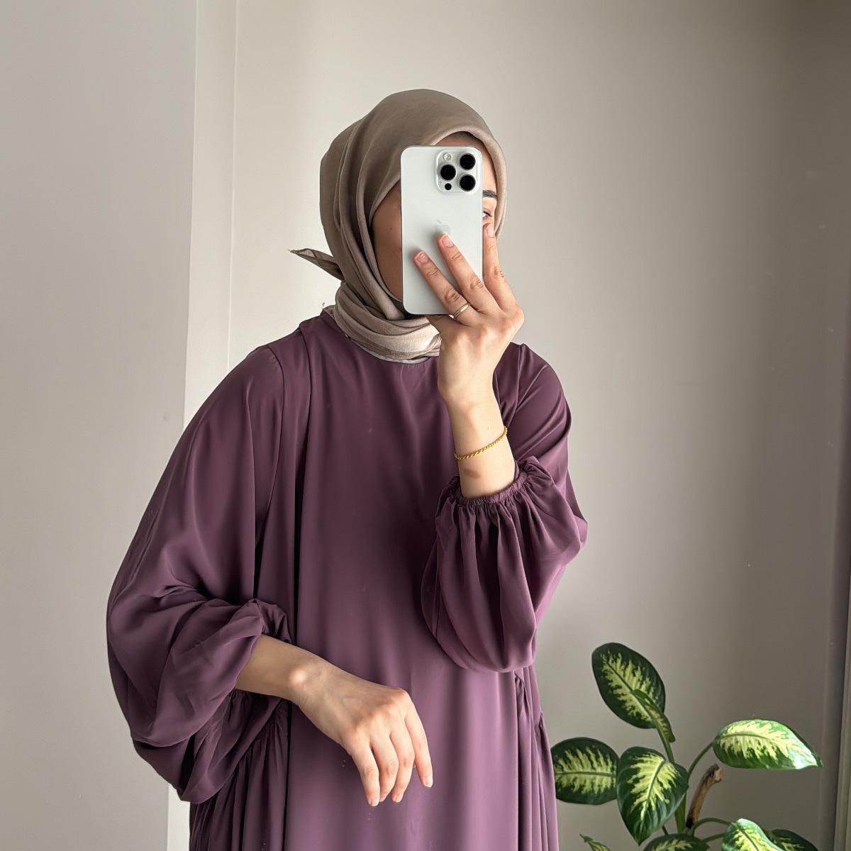 Mariam's Collection Relaxed Fit Lantern Sleeves Crepe Abaya (MA190) — alternative angle