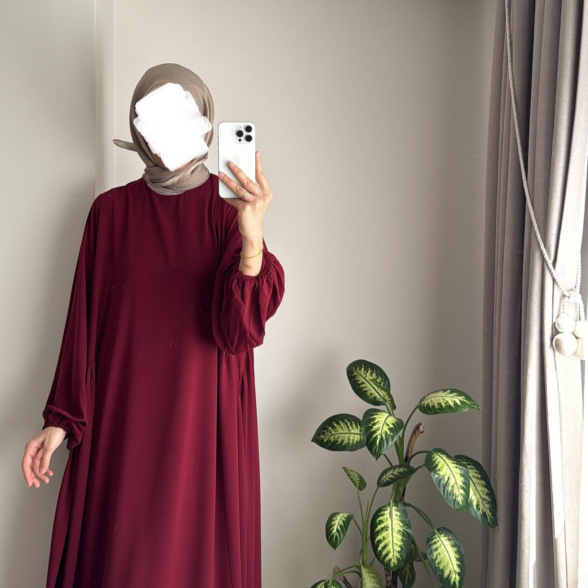 Mariam's Collection Relaxed Fit Lantern Sleeves Crepe Abaya (MA190) — back view