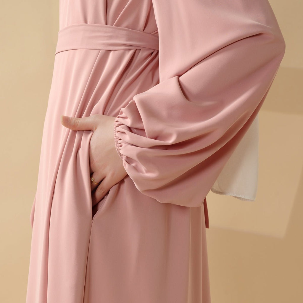 Mariam's Collection Candy Color Pleated Abaya | Must-have Essential Basic Dress (MA142) — Mariam's Collection branding close-up