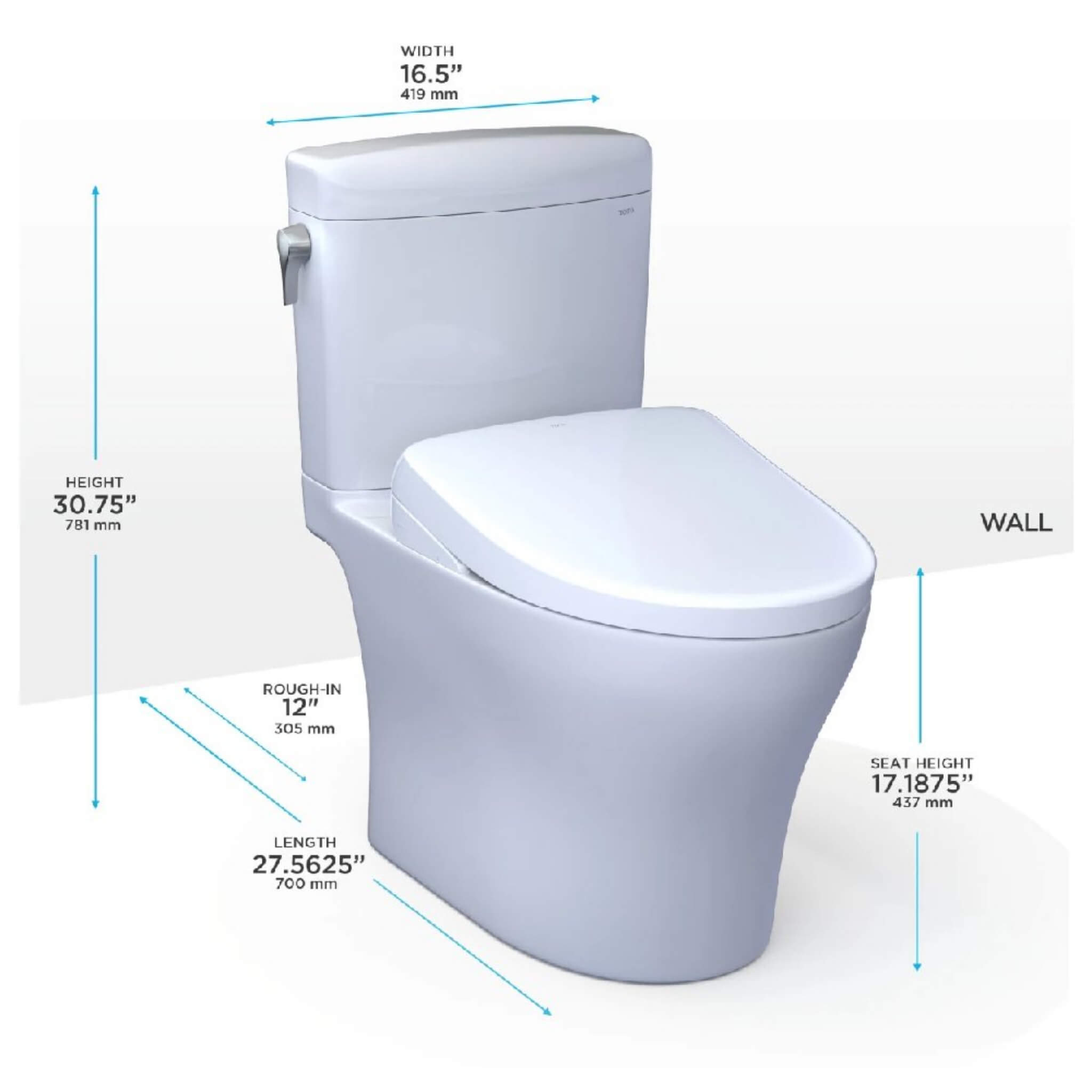 [MW4364736CEMFGN#01] TOTO Aquia IV Cube 1.28 GPF And 0.9 GPF Dynamax Tornado Flush Toilet With Washlet S7A Bidet Seat (SAK742