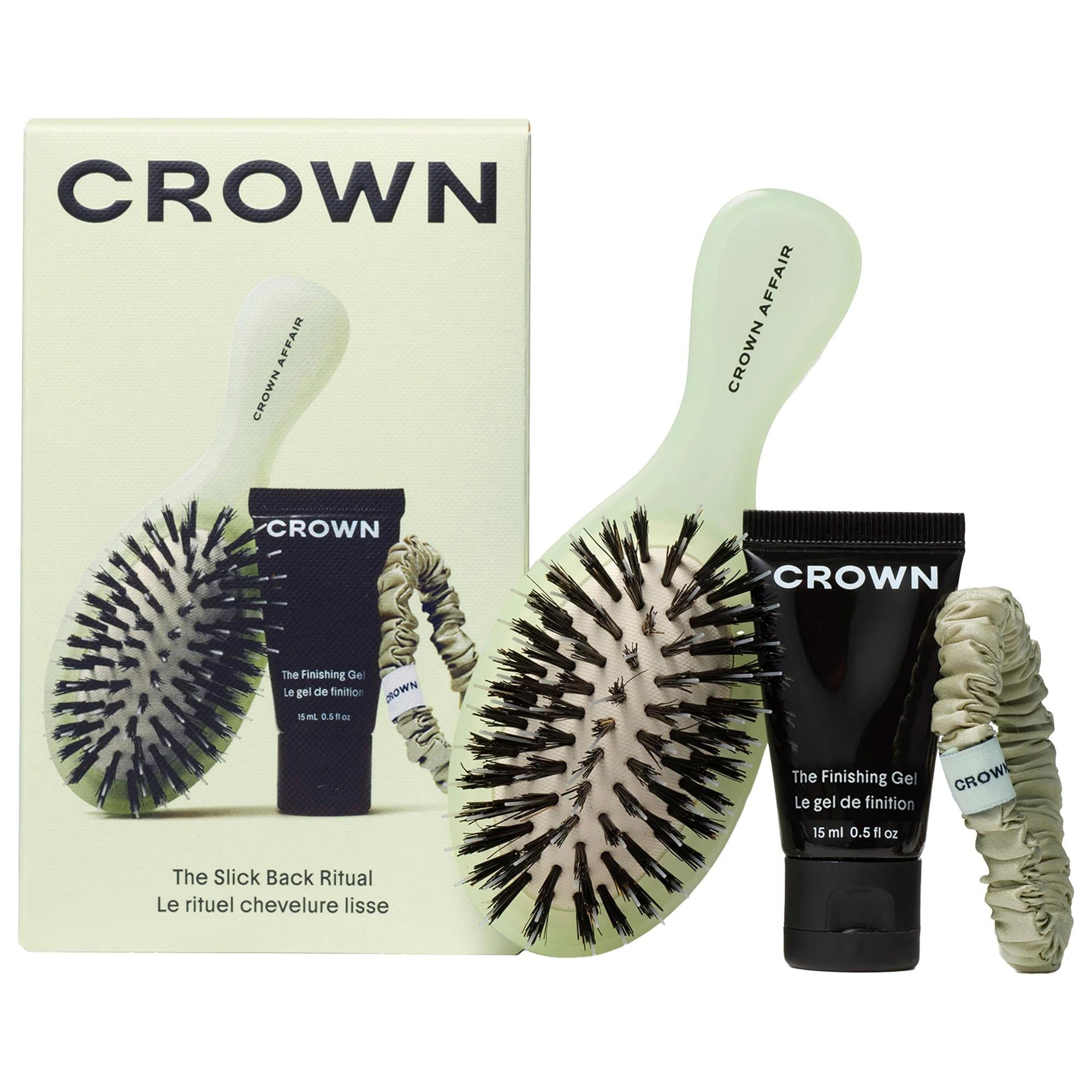 Crown Affair The Slick Back Ritual Set: Frizz Control, Sleek Styles, & Gentle Hold - Includes Mini Brush, Finishing Gel & Silk Scrunchie