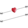 BodyCandy 14G Red Glitter Heart Industrial Barbell 38mm Set of 2 — main product shot
