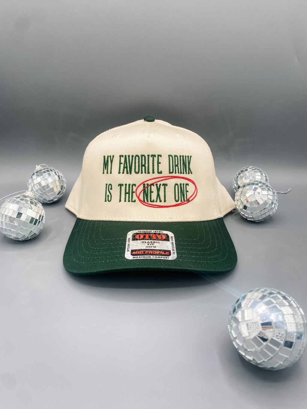 Coco & Rho My Favorite Drink Is The Next One- Trucker Hat Dark Green/Tan — lifestyle context