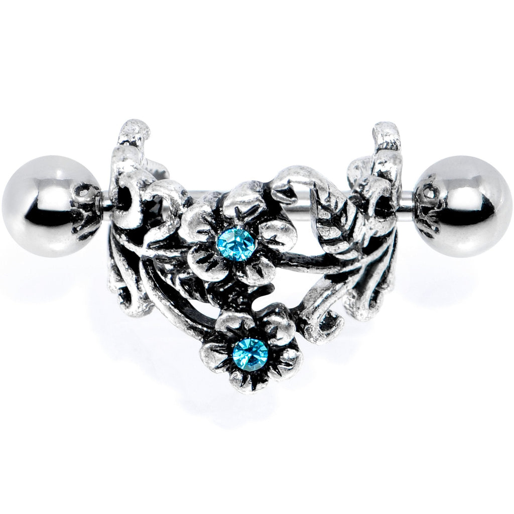 BodyCandy 16G 1/2 Blue Gem Double Daisy Flower Cuff Cartilage Earring — detail and construction