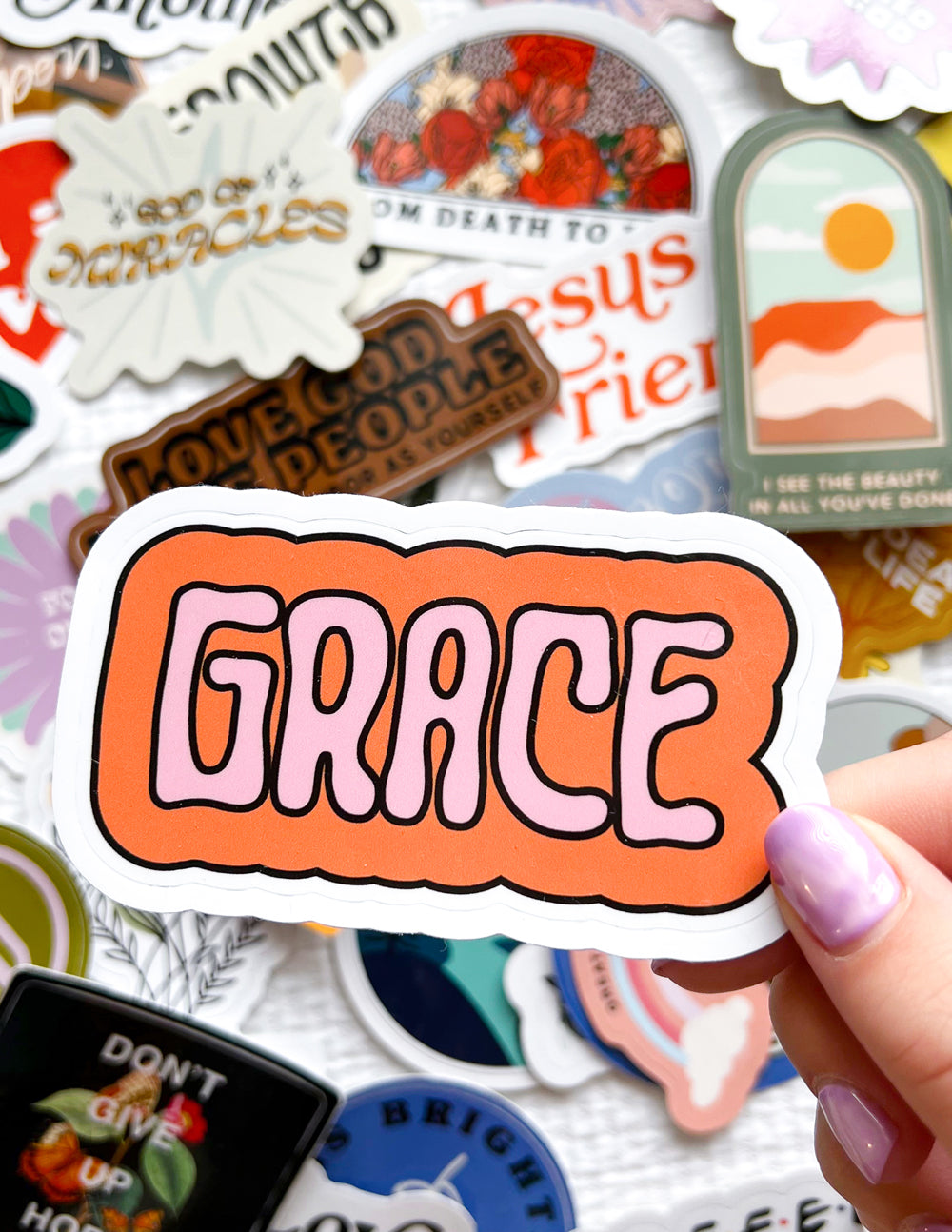 Elevated Faith Mystery Sticker 4-Pack — lifestyle context