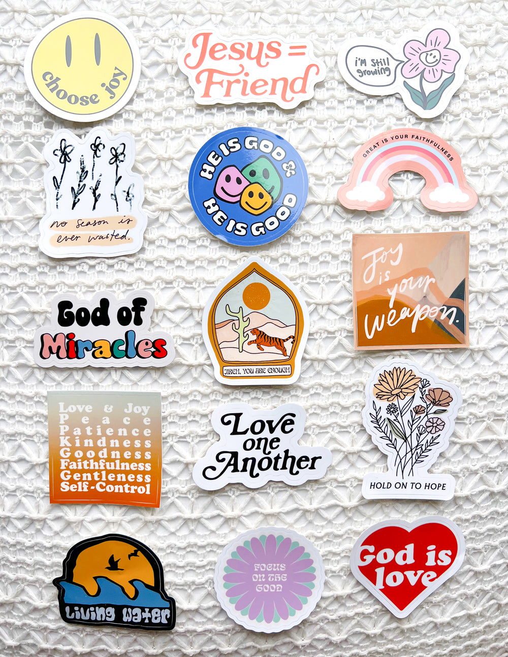 Elevated Faith Mystery Sticker 4-Pack — side view