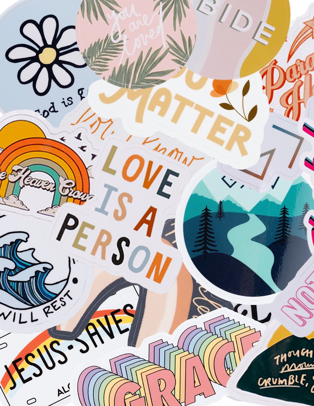 Elevated Faith Mystery Sticker — detail close-up