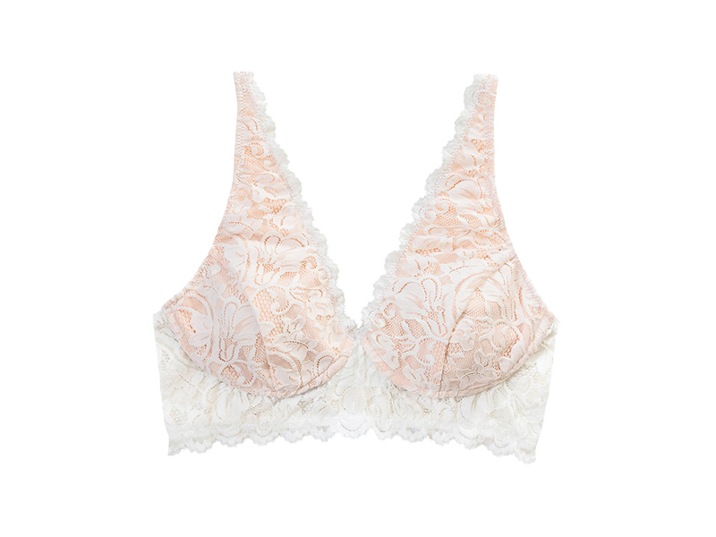 Everviolet Vela Wireless Bra, White / Blush — detail close-up
