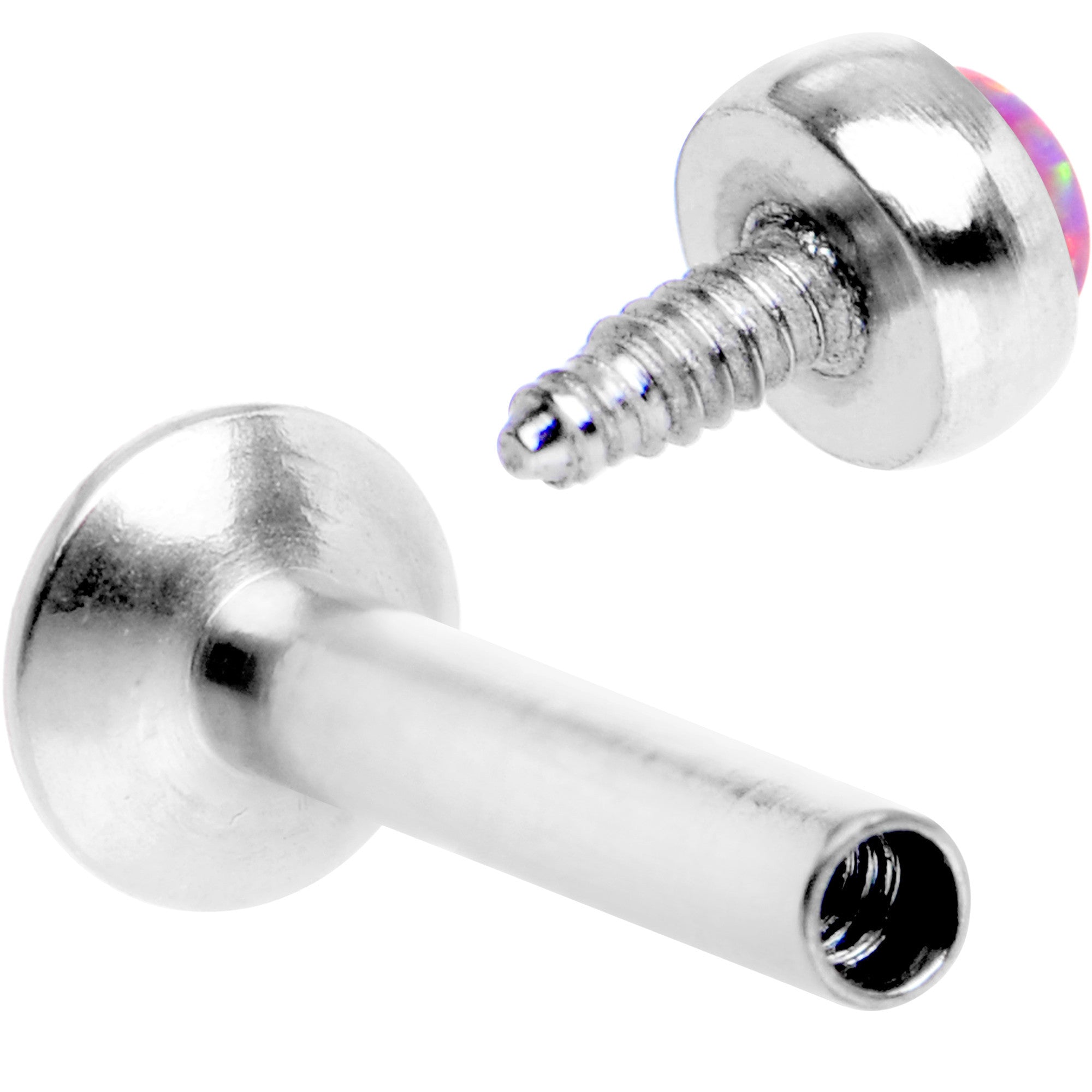 BodyCandy 1/4 Pink Synthetic Opal Internally Threaded Daith Cartilage Tragus — BodyCandy branding close-up