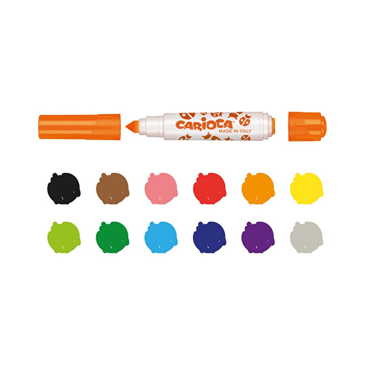Carioca Stamperello 12-Pack Washable Markers for Kids - Non-Toxic Art Supplies with Stamp Tips