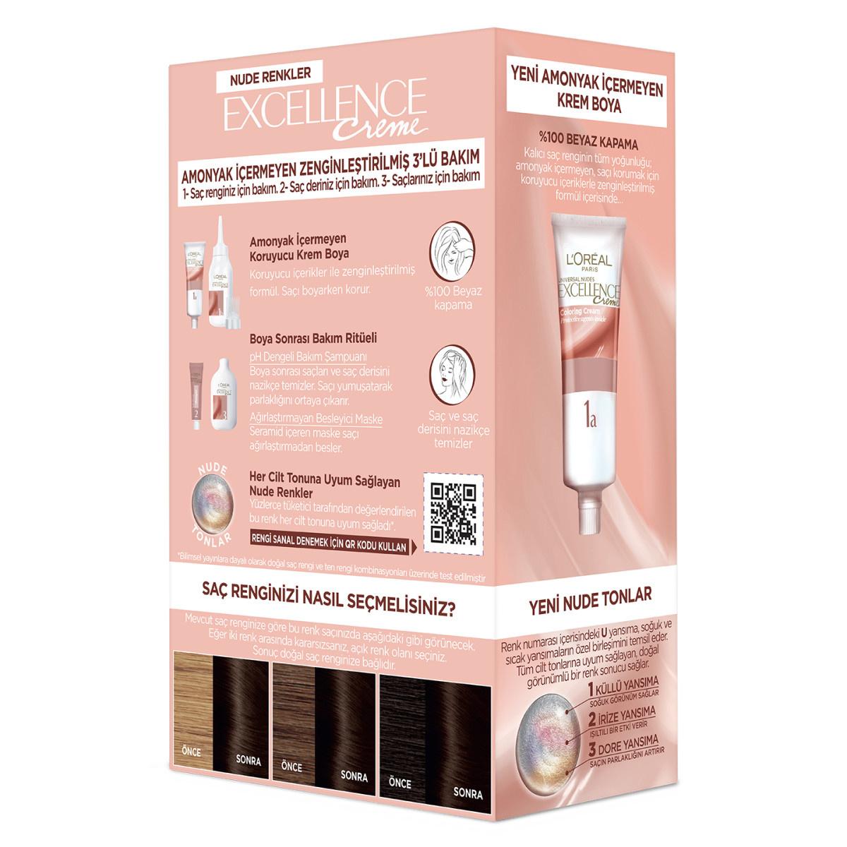 L'Oreal Paris Excellence Nude Dark Brown Hair Dye: Ammonia-Free Gray Coverage for All Skin Tones - Achieve Natural, Radiant Color at Home