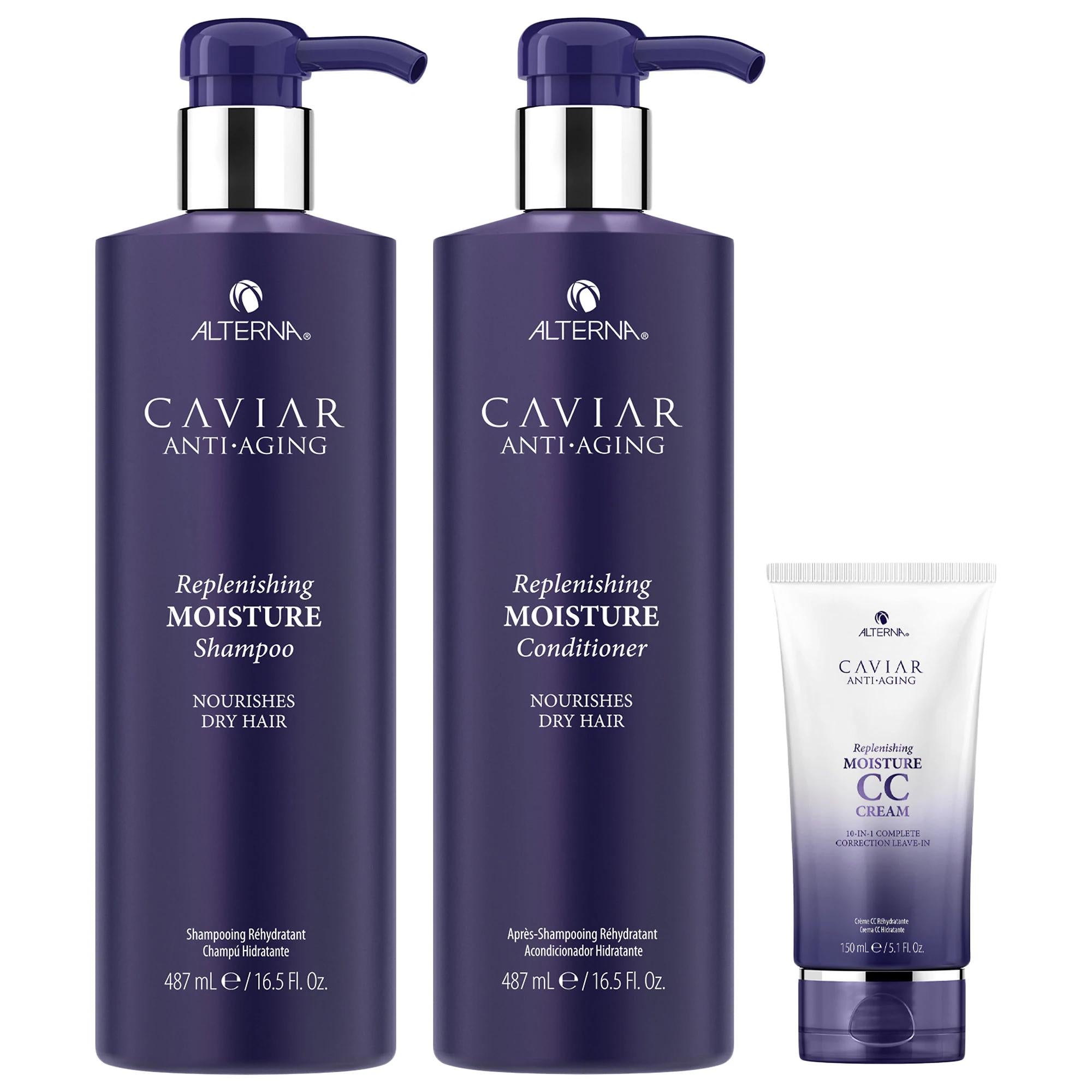 Alterna Replenishing Moisture Hair Care Set: Anti-Aging, Hydration & Shine - Sulfate-Free, Caviar Extract, & Thermal Protection for Dry, Damaged Hair