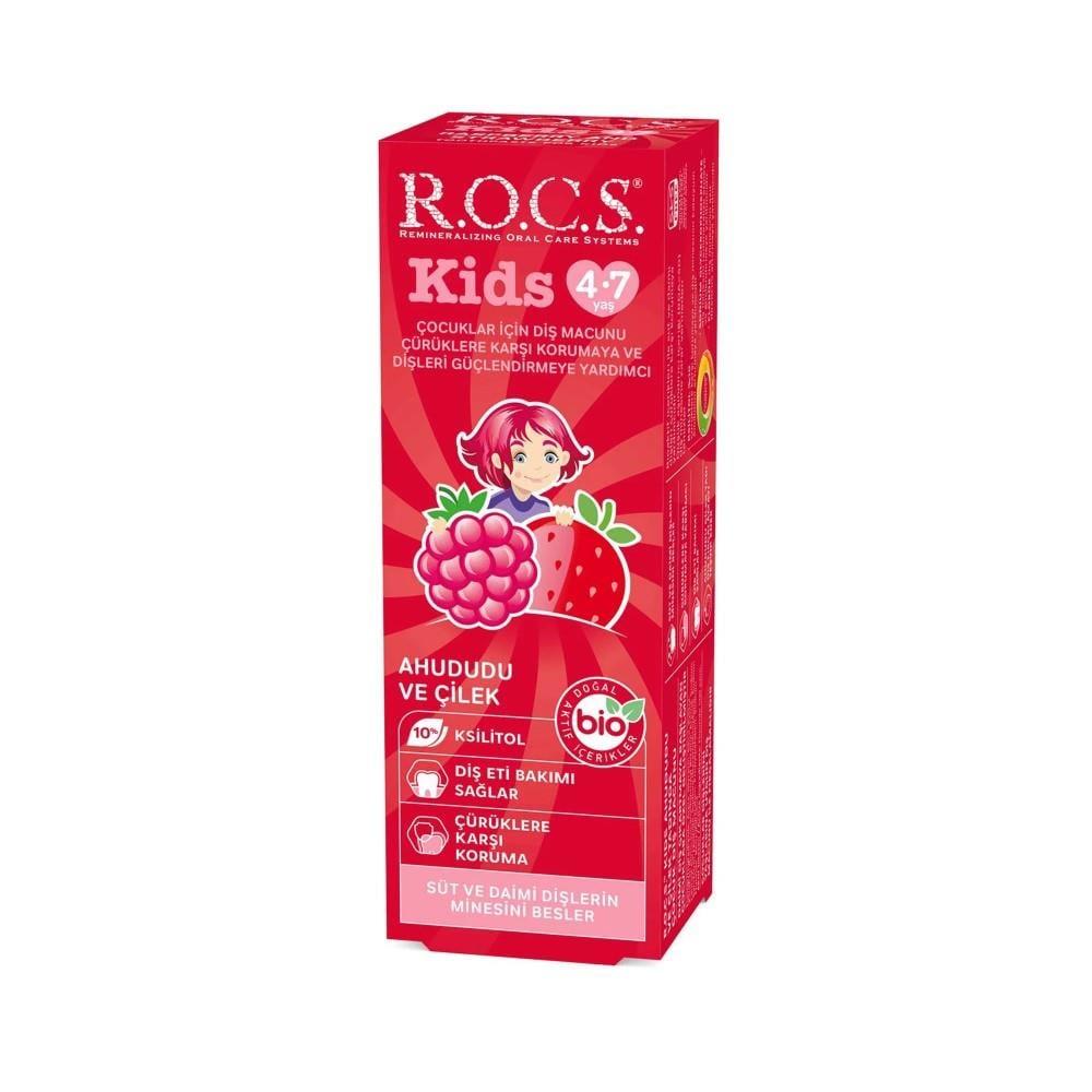 ROCS Kids Toothpaste Raspberry Strawberry Flavor for Children Aged 4-7 Years - Natural Ingredients, Fluoride Protection
