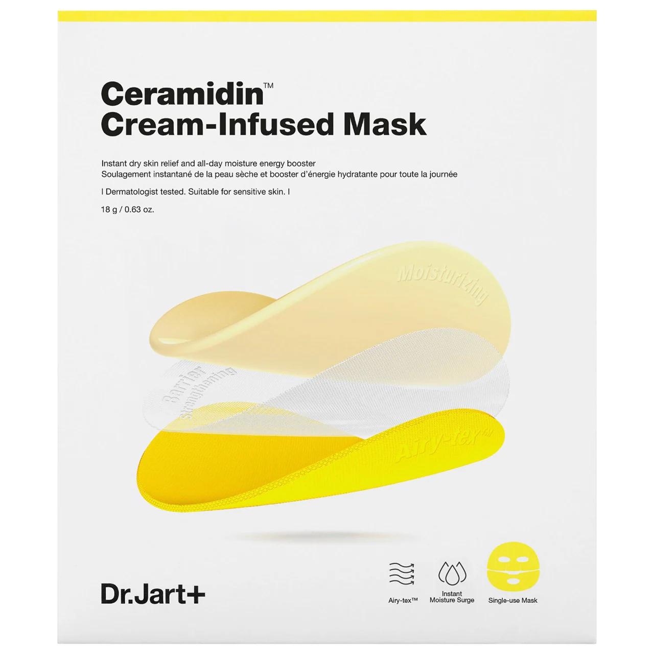Dr.Jart+ Ceramidin Cream-Infused Mask - Hydrating Face Mask for Dry, Dull Skin - 24+ Hours Moisture, Barrier Strengthening