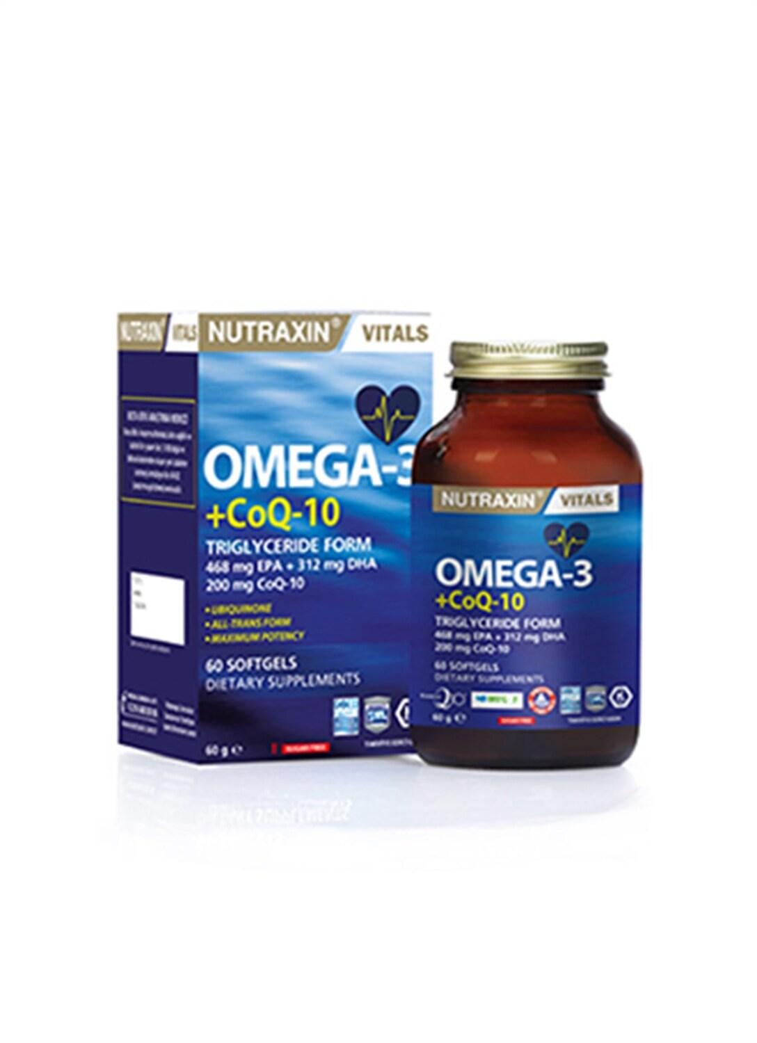 Nutraxin Omega-3 + CoQ-10 Dietary Supplement for Heart Health Support - 60 Softgel Capsules
