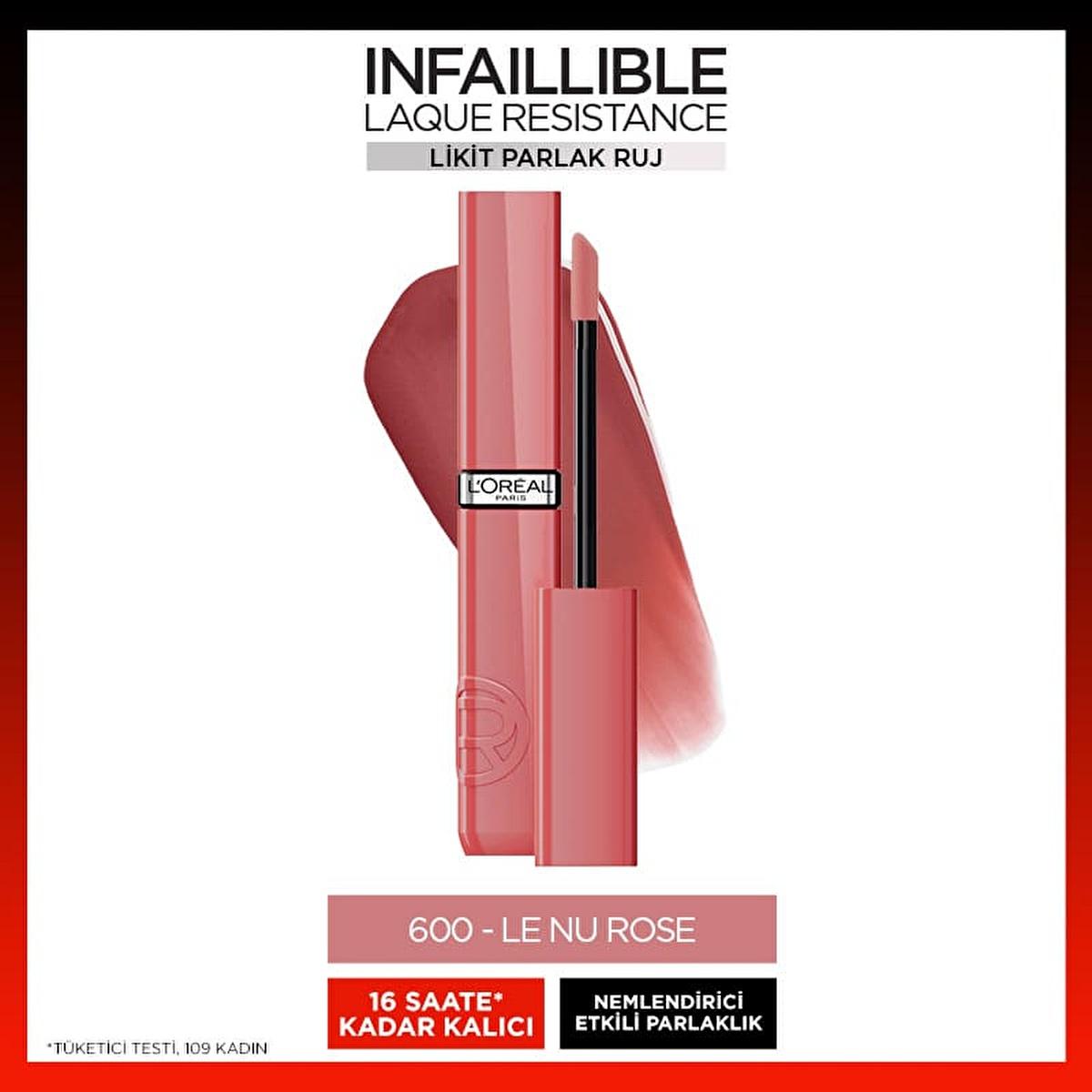 L'Oreal Paris Infaillible Le Nu Rose Liquid Lipstick: 16H Hydration & Intense Glossy Shine | Long-Lasting, Non-Sticky Formula