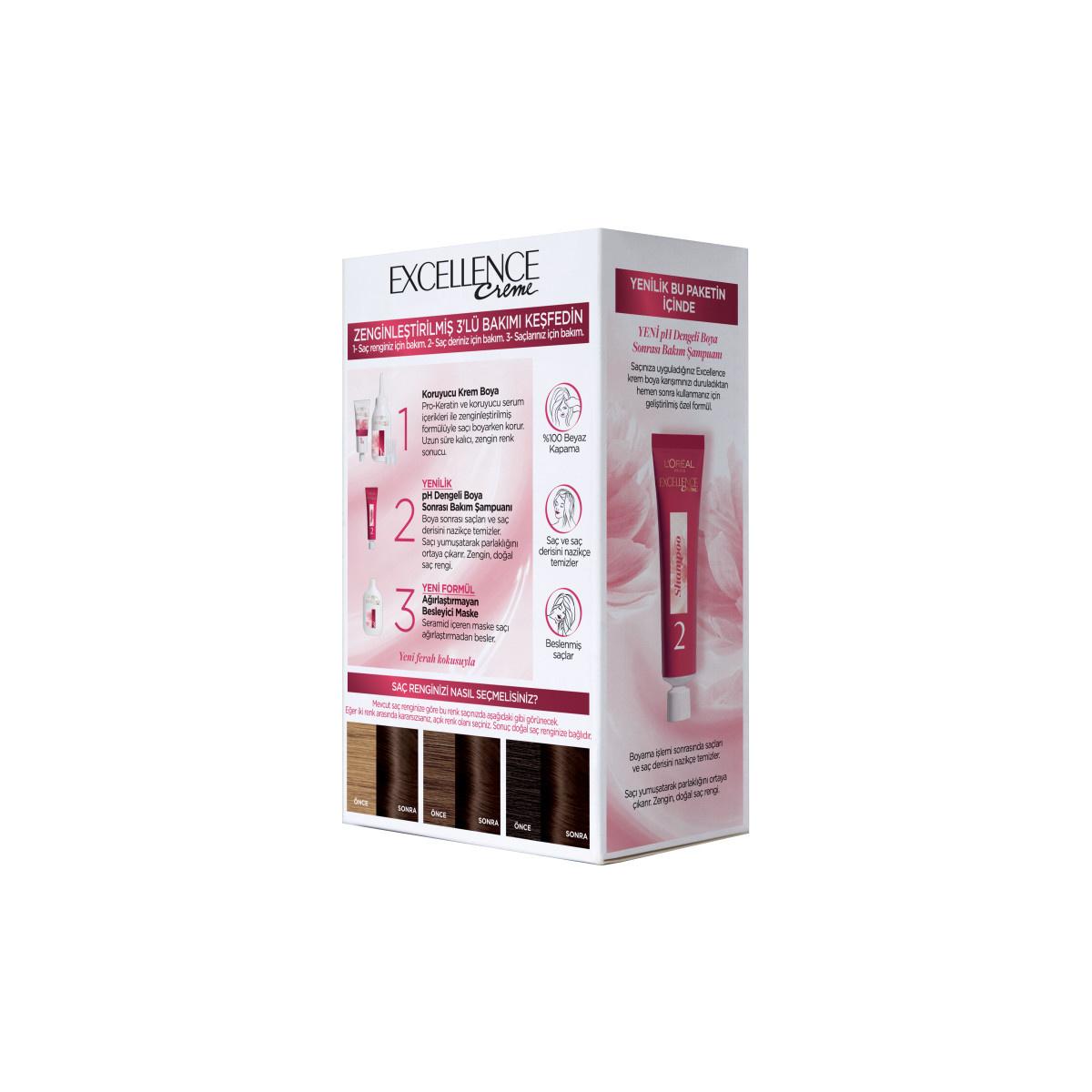 Loreal Paris Excellence Creme Hair Dye - 4 Koyu Kahve, 100% Grey Coverage, Nourishing Hair Color