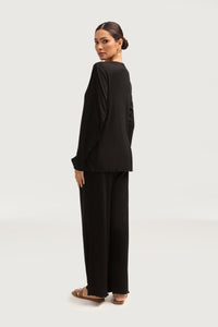 Naeema Ribbed Button Down Top & Pants Matching Set - Black Sets Veiled Collection 