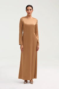 Naila Satin Crystal Mesh Maxi Dress - Champagne Clothing Veiled 
