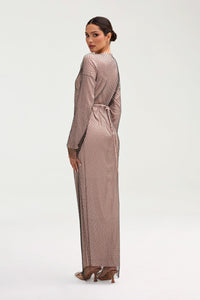 Naila Satin Crystal Mesh Maxi Dress - Pink Jasmine Clothing Veiled 