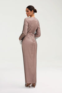 Naila Satin Crystal Mesh Maxi Dress - Pink Jasmine Clothing Veiled 