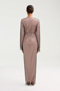 Naila Satin Crystal Mesh Maxi Dress - Pink Jasmine Clothing Veiled 