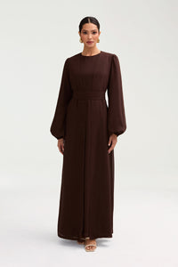 Najma Chiffon Abaya & Dress Set - Cocoa Brown Clothing Veiled 
