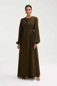 Najma Chiffon Abaya & Dress Set - Olive Clothing Veiled 