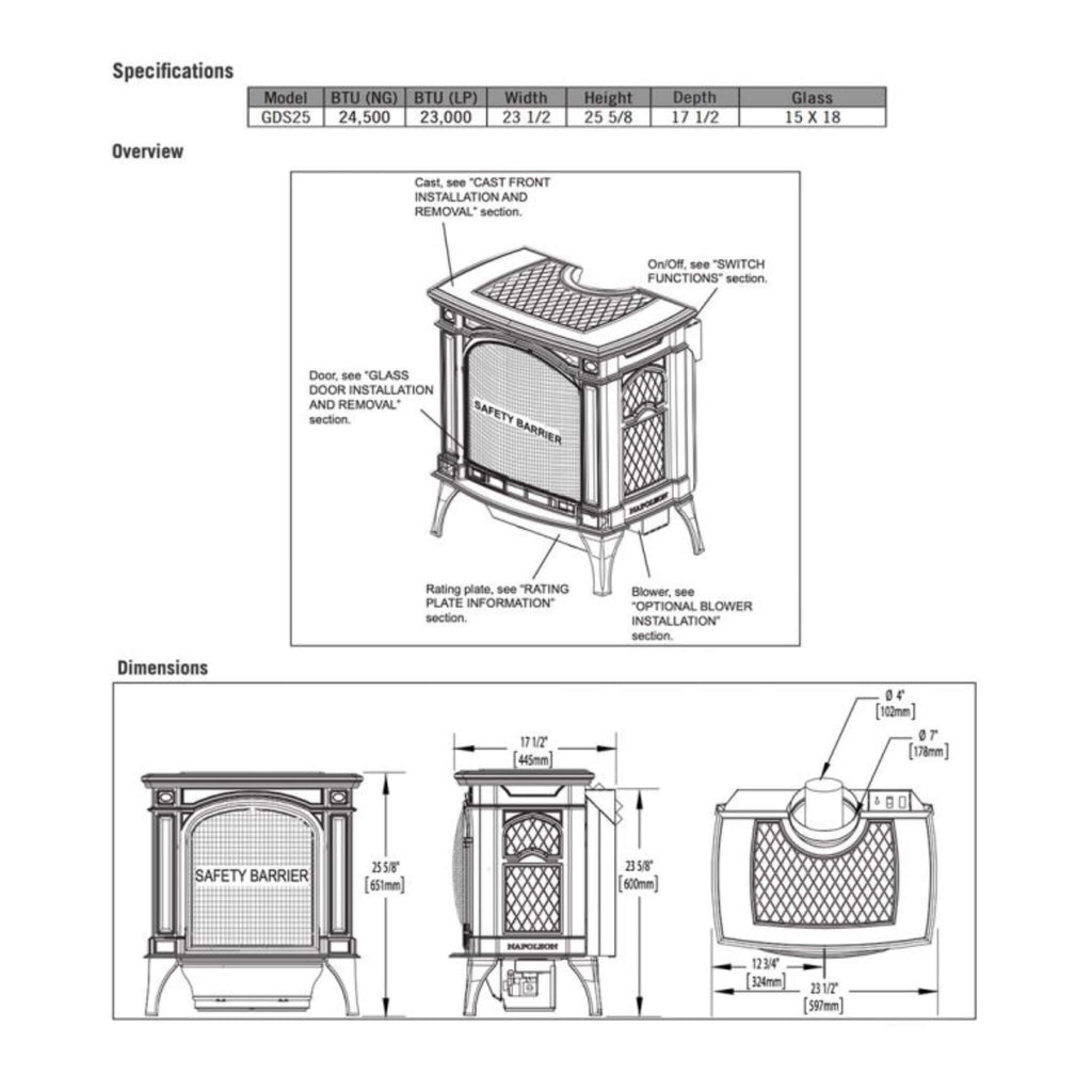 Napoleon Bayfield 25-Inch Direct Vent Electronic Ignition Natural Gas Cast Iron Stove [GDS25NA-1] (SAK95498) – SAKSBY WHOLESA