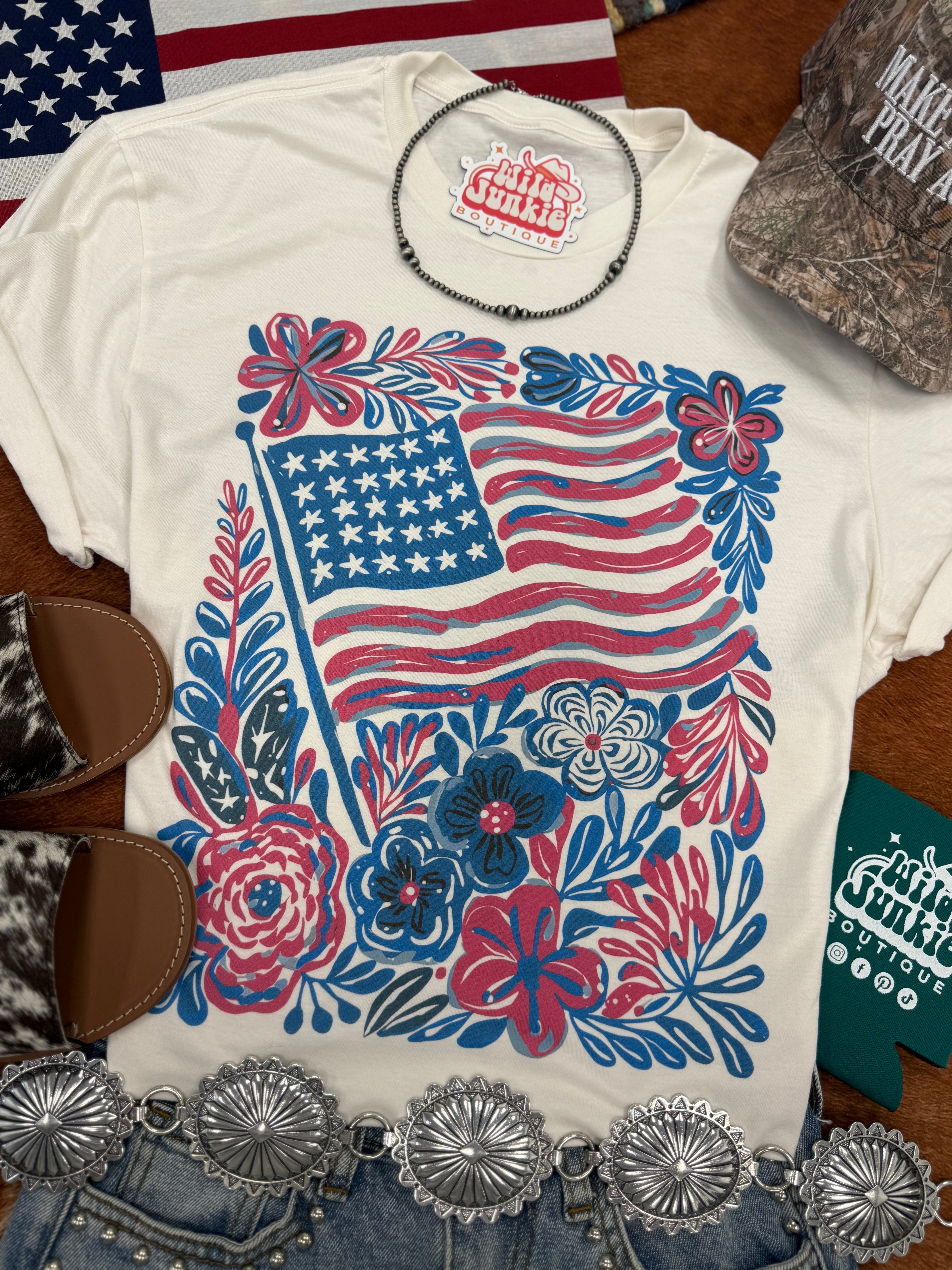 Wild Junkie American Freedom Flowers Graphic Tee — graphic tees category context