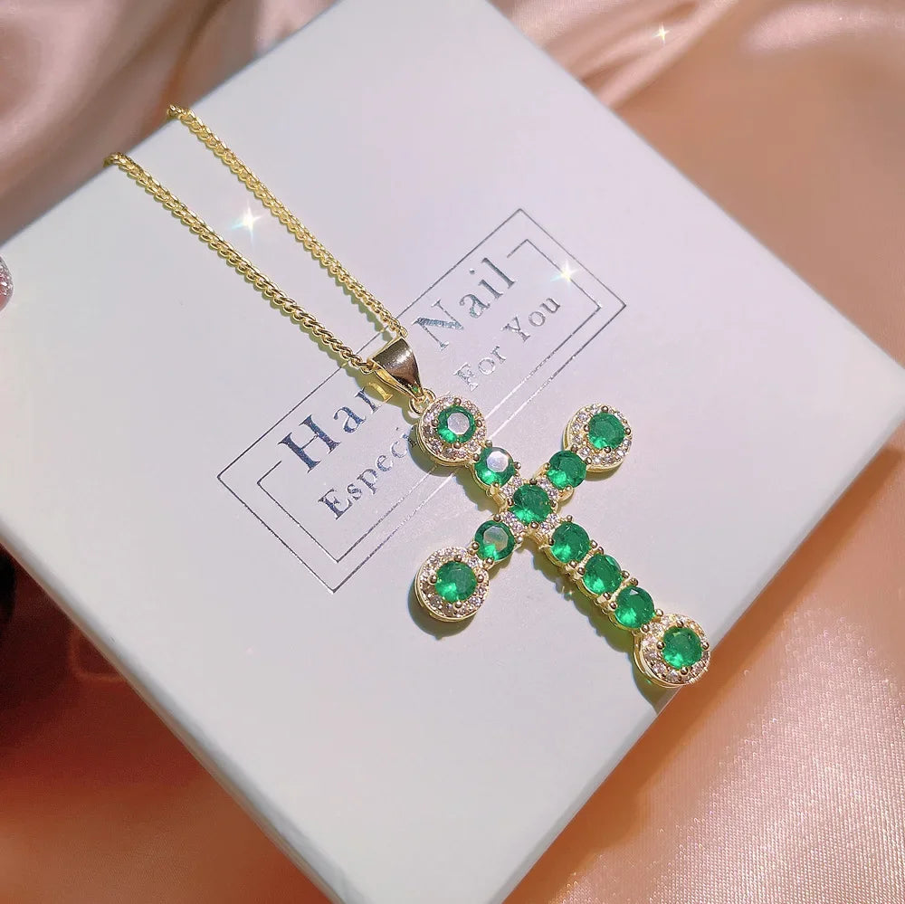 MyClosetAid Natural Emerald Cross Necklace Pendant