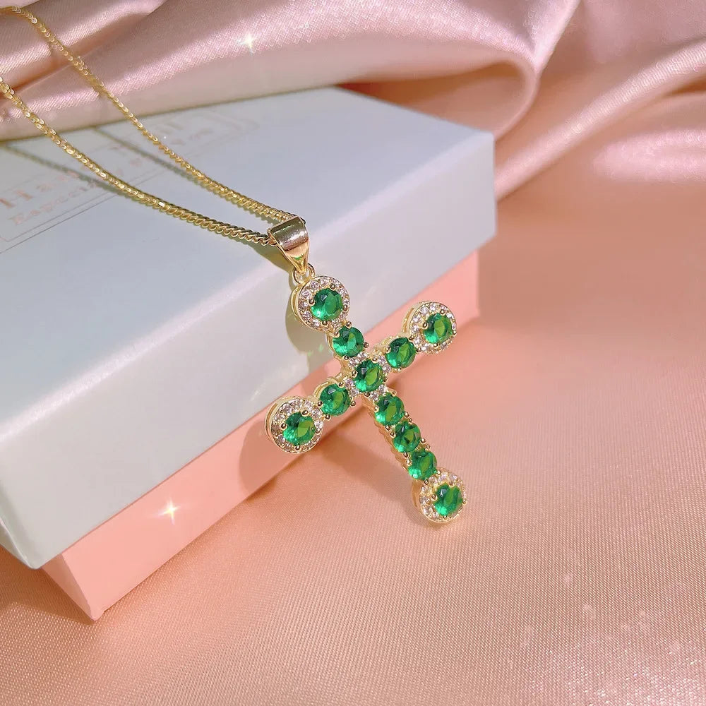 MyClosetAid Natural Emerald Cross Necklace Pendant