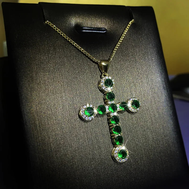 MyClosetAid Natural Emerald Cross Necklace Pendant