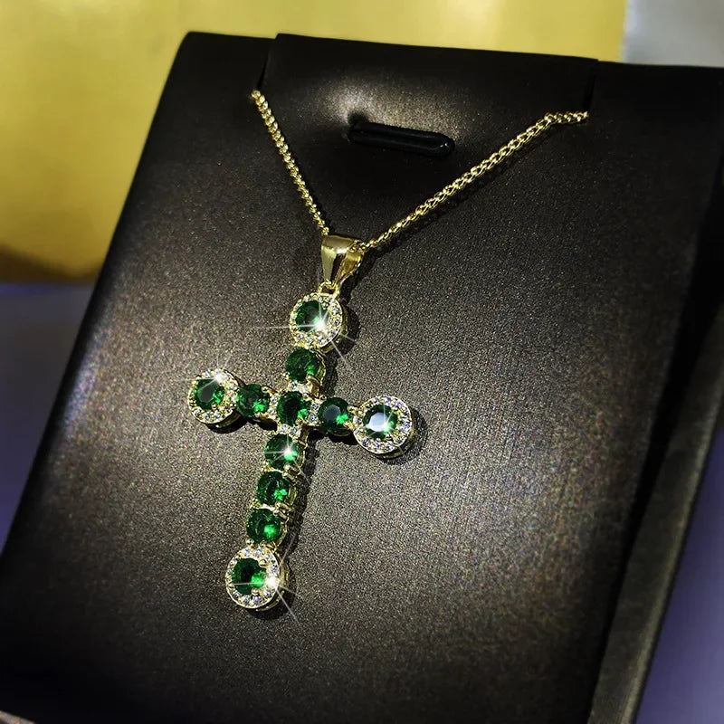 MyClosetAid Natural Emerald Cross Necklace Pendant