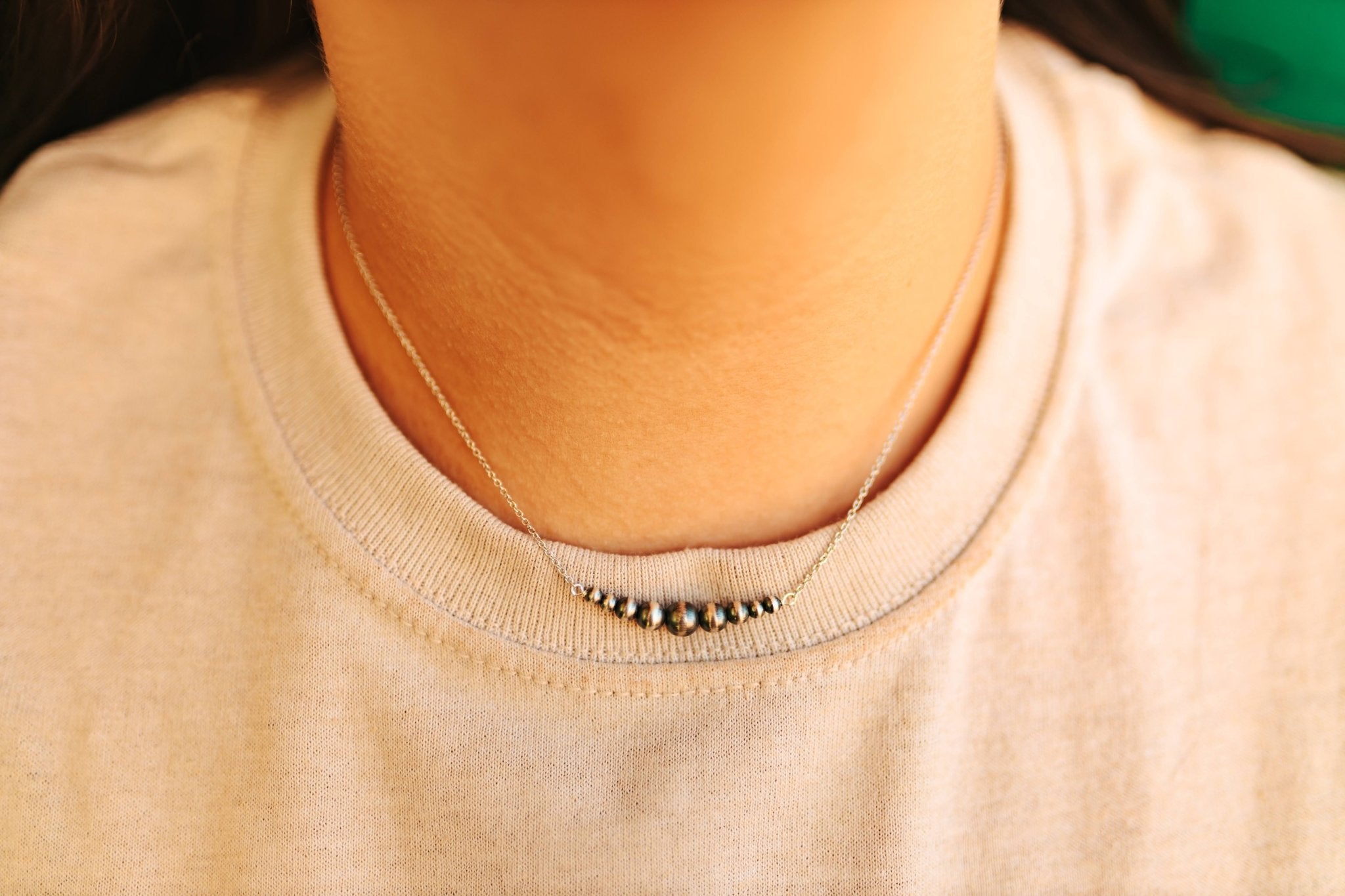 Wild Junkie Authentic Graduated Silver Pearls Chain Necklace — main product shot