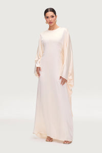 Nayla Silk Butterfly Inner Tie Abaya - Pearl Abayas Veiled 