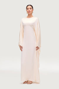 Nayla Silk Butterfly Inner Tie Abaya - Pearl Abayas Veiled 