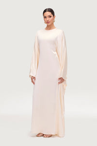 Nayla Silk Butterfly Inner Tie Abaya - Pearl Abayas Veiled 