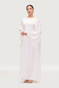 Nayla Silk Butterfly Inner Tie Abaya - White Abayas Veiled 