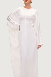 Nayla Silk Butterfly Inner Tie Abaya - White Abayas Veiled 