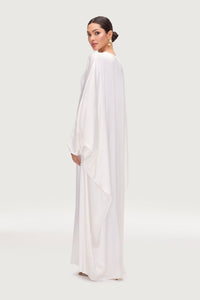 Nayla Silk Butterfly Inner Tie Abaya - White Abayas Veiled 