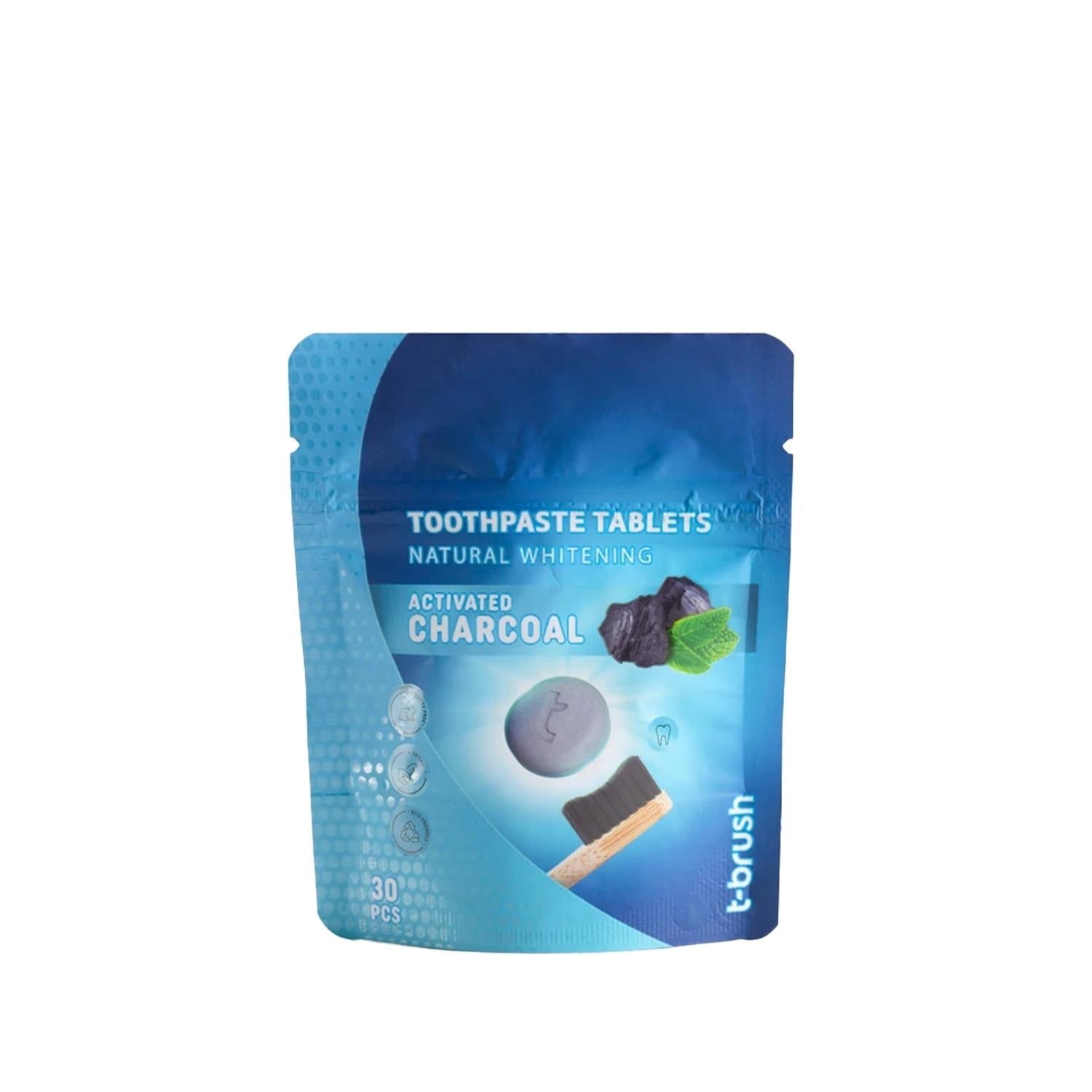 T-Brush Charcoal Toothpaste Tablets - Natural Teeth Whitening, Fluoride, 30 Count