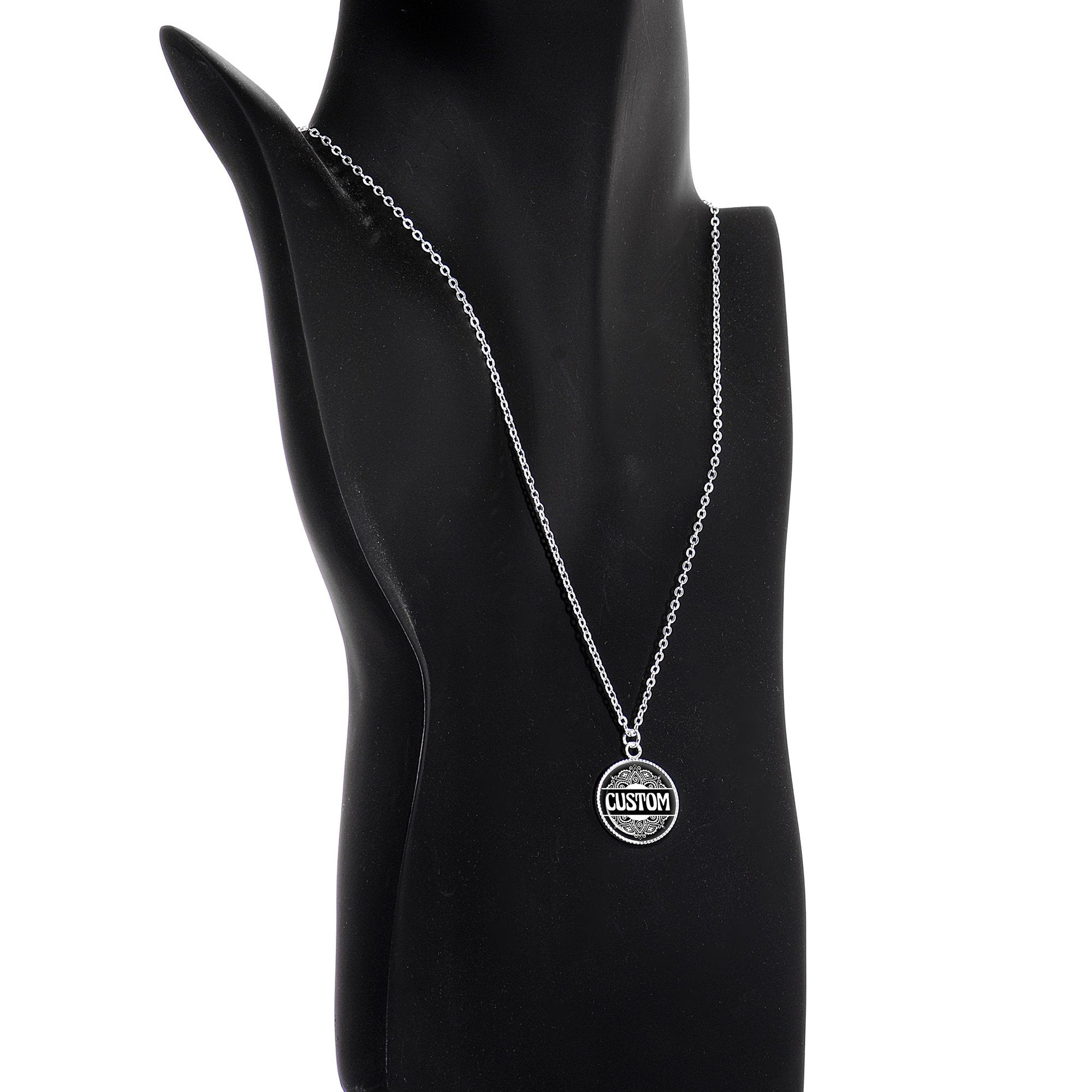 BodyCandy Custom Black Mandala Personalized Name Silver Plated Chain Necklace — necklace custom category context