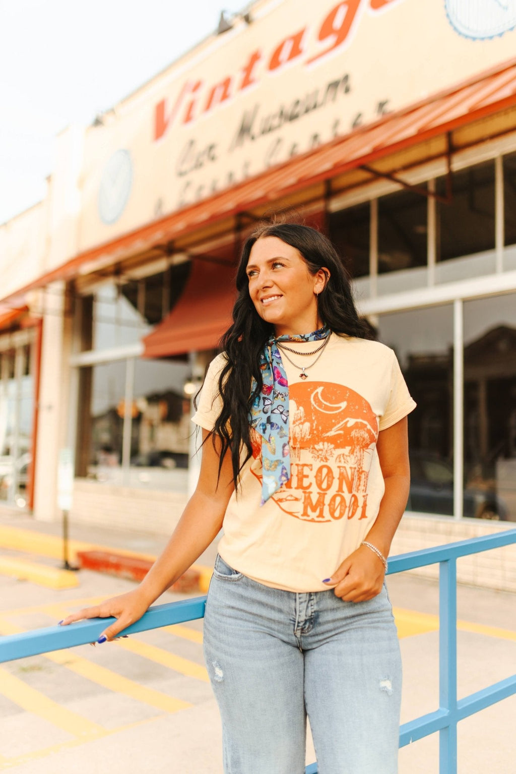 Wild Junkie Neon Moon Western Graphic Tee — Wild Junkie branding close-up