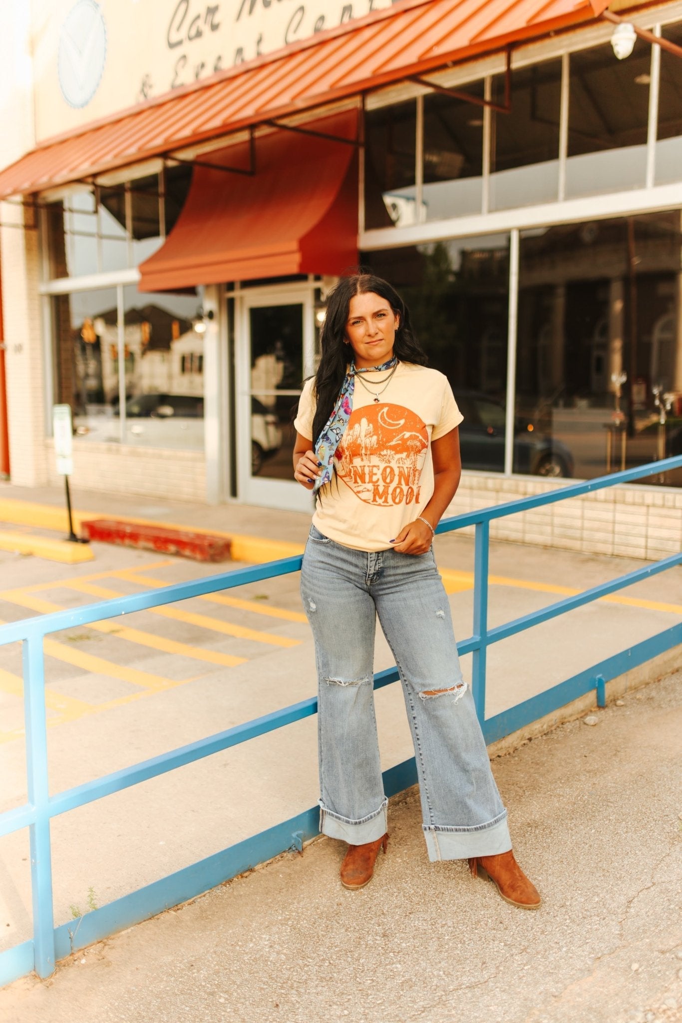 Wild Junkie Neon Moon Western Graphic Tee — lifestyle worn / used context