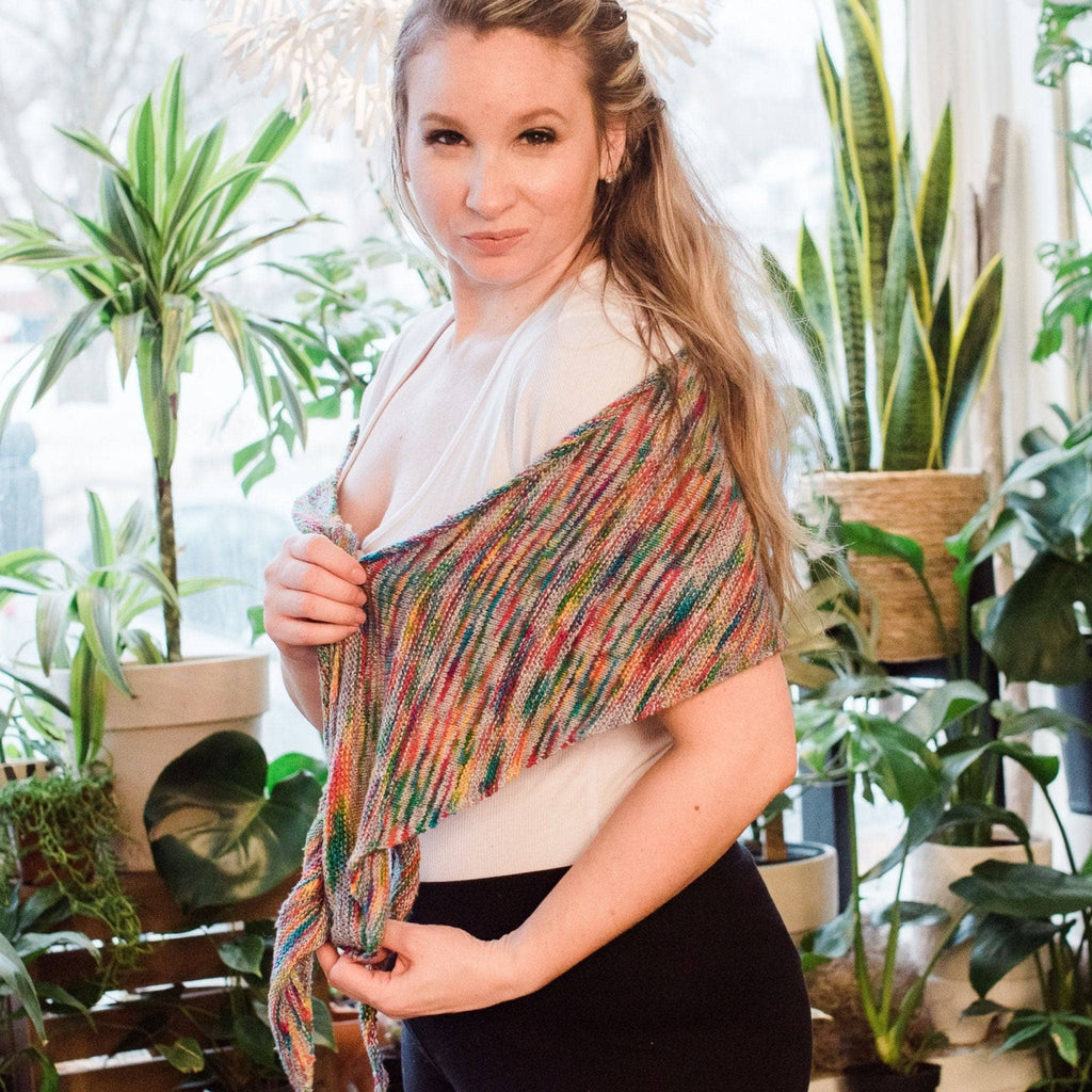 Darn Good Yarn Darn Good Yarn Neon Pop Shawl Knitting Pattern — lifestyle worn / used context