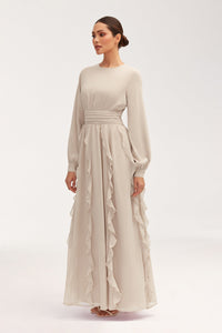 Nesreen Waterfall Chiffon Maxi Dress - Stone Clothing Veiled 